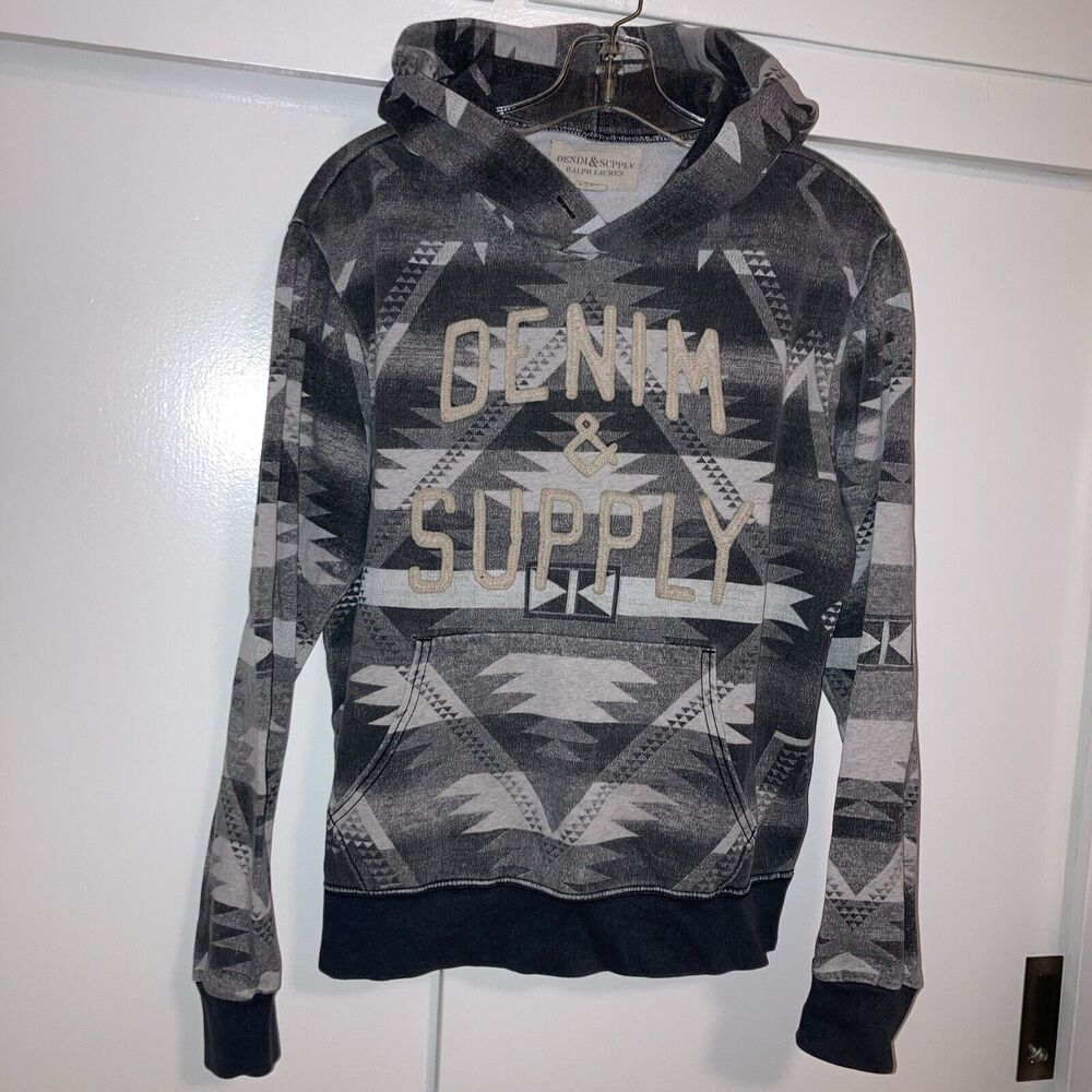 Denim & Supply Ralph Lauren Aztec Print Pullover Hoodie Men Adult Medium Gray